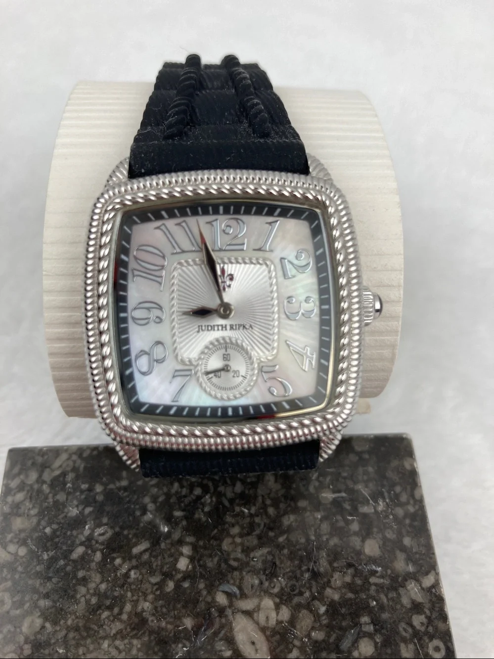 Judith Ripka Women’s Watch Mother of Pearl Dial with Black Silicone Band  9”